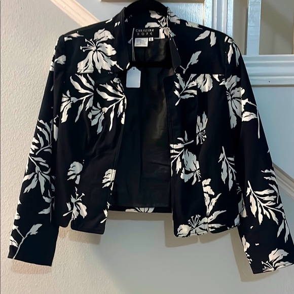 Christina Jackets & Blazers - Christina Hope Black and White Floral Blazer